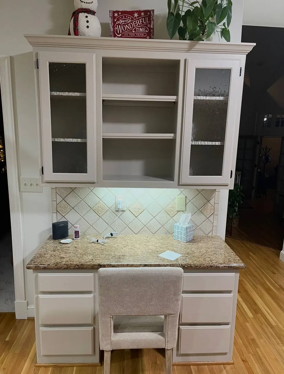 The same built-in desk and cabinetry refinished two-tone