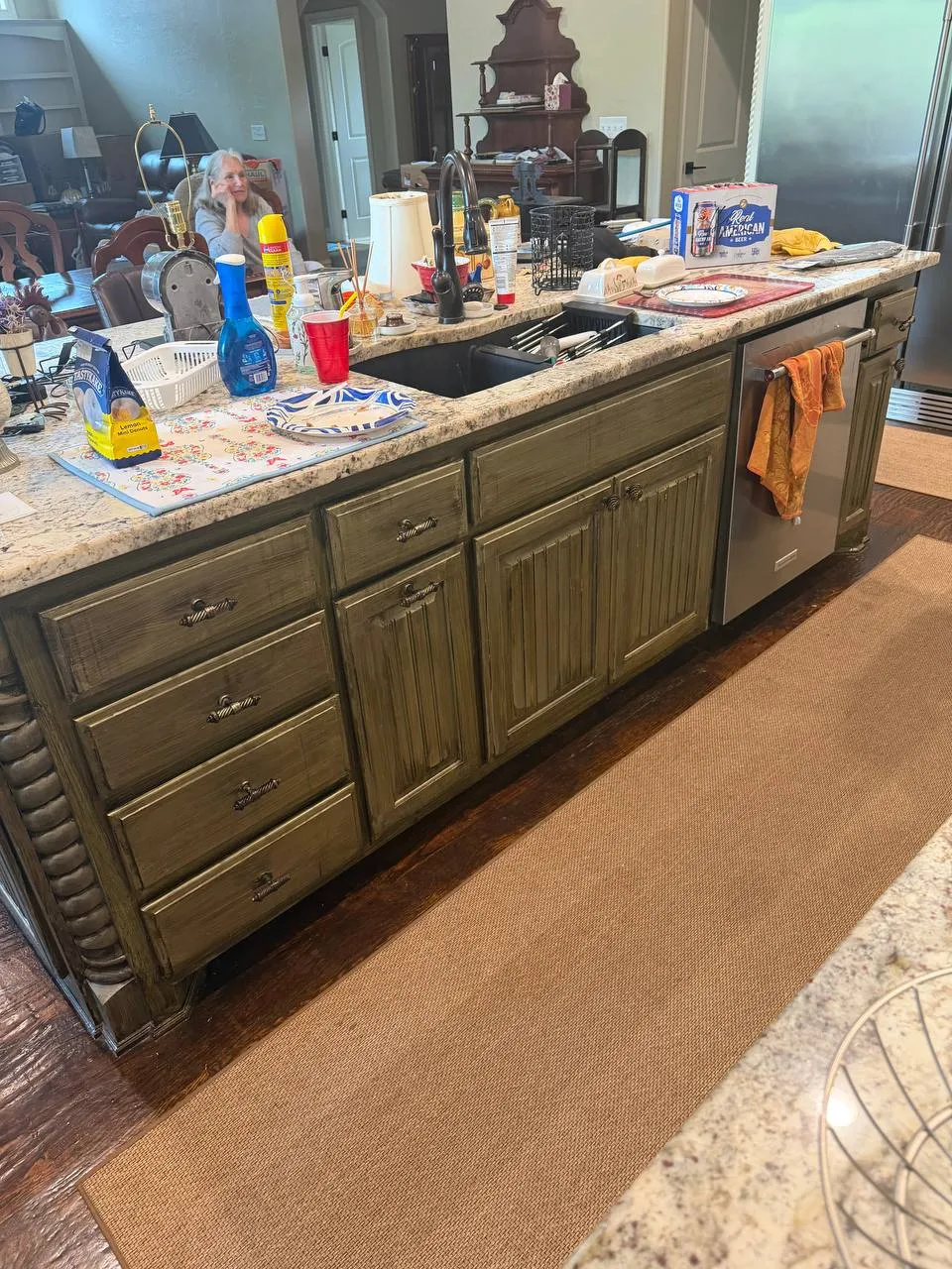 Green kitchen cabinets before refinishing
